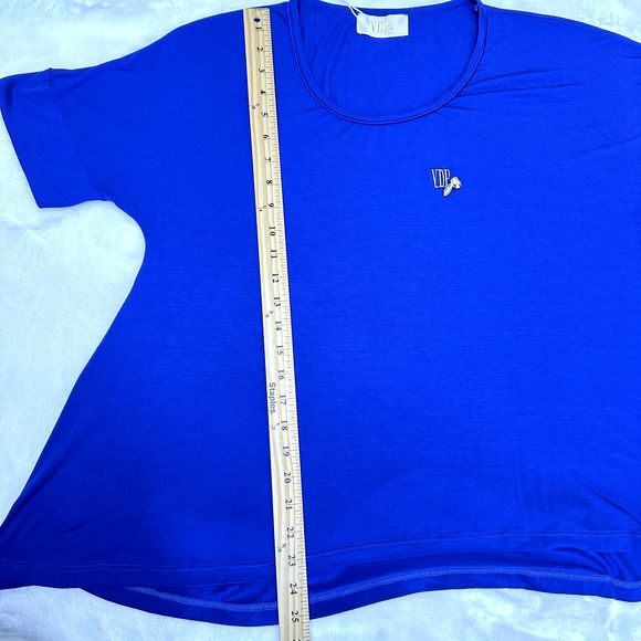NWT VDP COLLECTION Womens Blue Loose Fit T-Shirt Top w/Crystals SZ 44/US M Italy - Picture 13 of 16